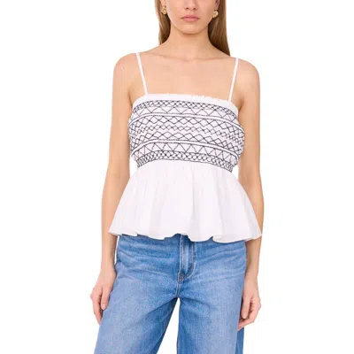 1.state Contrast Smock Detail Cotton Peplum Top In White