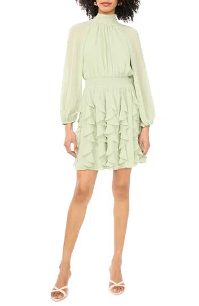 1.state Corkscrew Ruffle Long Sleeve Minidress In Green