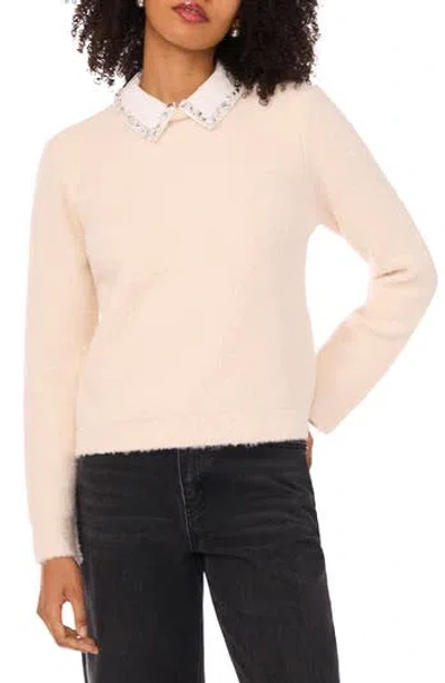 1.state Crystal Embellished Collar Sweater In Neutral