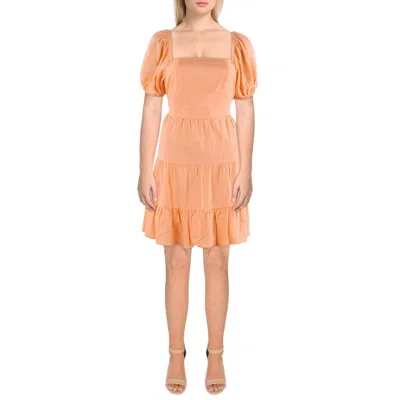 1.state Daylight Dreams Womens Ruffled Linen Fit & Flare Dress In Orange
