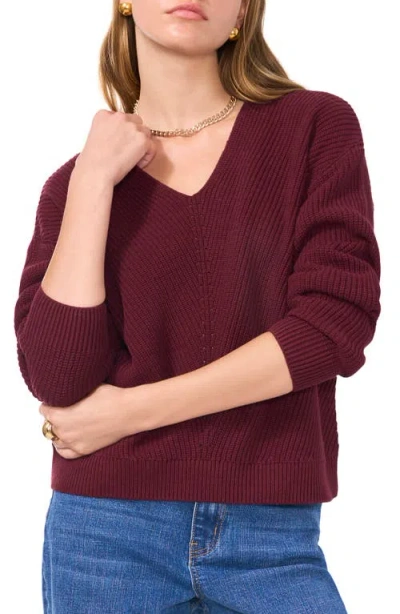 1.state Diagonal Rib V-neck Sweater In Currant Red