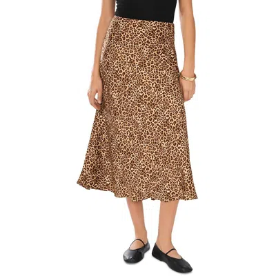 1.state Ditsy Darling Womens Animal Print Satin Midi Skirt In Sand