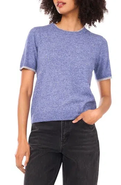 1.state Double Crewneck Short Sleeve Cotton Sweater In Blue
