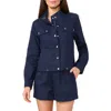 1.state Womens Cotton Drawcord Hem Jacket Dobby Stripe Shorts In Indigo Night