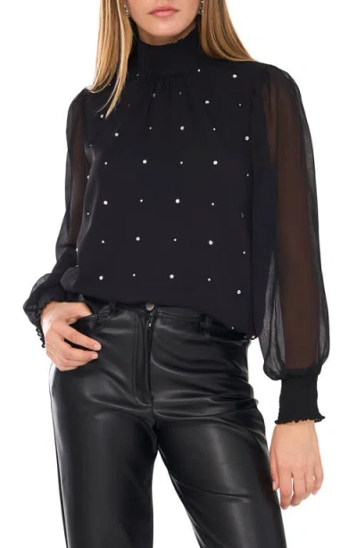 1.state Embellished Smocked Top In Rich Black