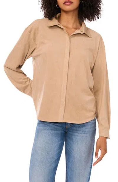 1.state Faux Suede Button-up Shirt In Classiccamel