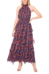1.state Floral Cascading Flounce Maxi Dress In Blue