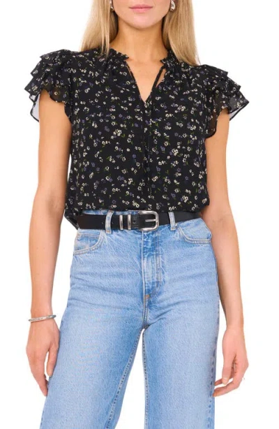 1.state Floral Flutter Sleeve Top In Rich Black