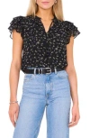 1.state Floral Flutter Sleeve Top In Rich Black