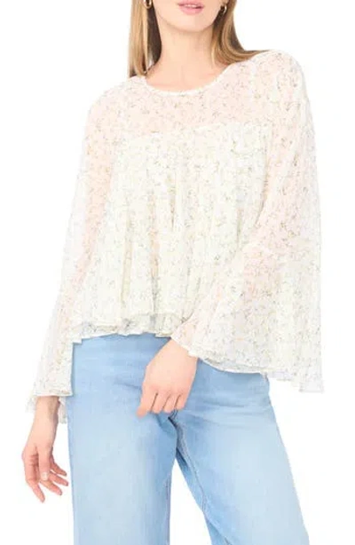 1.state Floral Long Bell Sleeve Ruffle Top In White