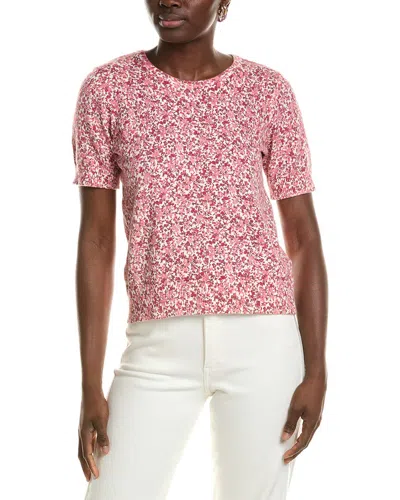 1.state Floral Short Sleeve Cotton Sweater In Brown