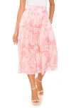 1.state Women's Printed Low Yoke Puffy Midi Skirt In Rose Gauze