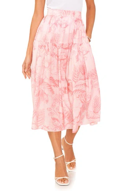 1.state Women's Printed Low Yoke Puffy Midi Skirt In Rose Gauze