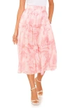 1.state Women's Printed Low Yoke Puffy Midi Skirt In Rose Gauze