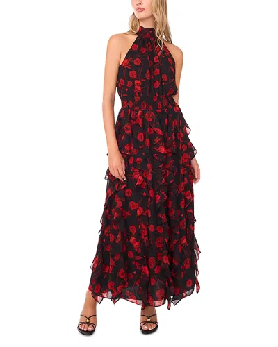 1.state Floral Ruffle Cascading Maxi Dress In Red