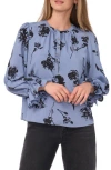 1.state Floral Ruffle Sleeve Blouse In Blue