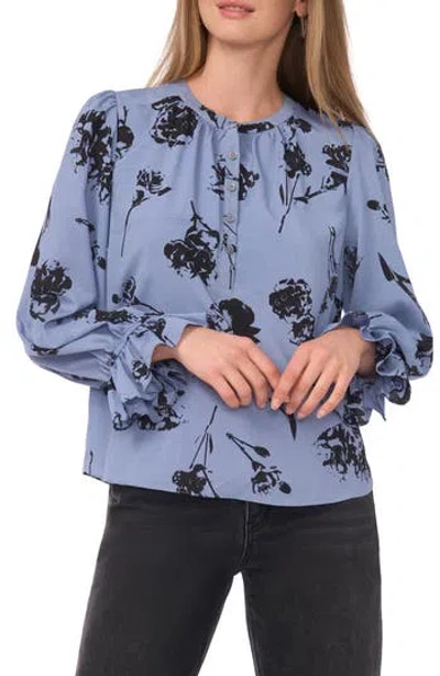 1.state Floral Ruffle Sleeve Blouse In Blue