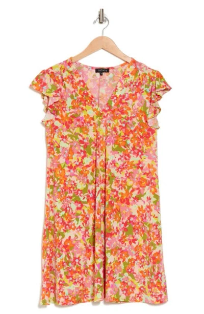 1.state Floral Ruffle Sleeve Minidress In Paradise Pink