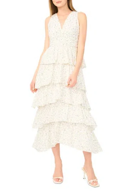 1.state Floral Sleeveless Cascade Ruffle Maxi Dress In Yellow