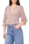 1.state Floral Smock Detail Chiffon Top In White