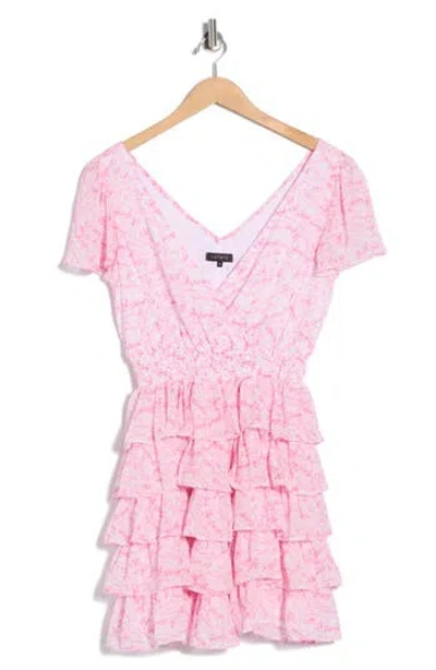 1.state Floral Tiered Ruffle Minidress In Pink