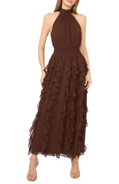 1.state Flounce Cascading Sleeveless Maxi Dress In Brown