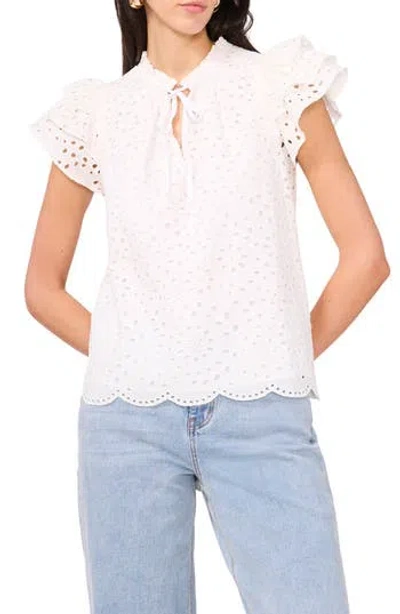 1.state Flutter Sleeve Cotton Eyelet Top