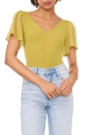 1.state Women's Flutter Short Sleeve V-neck Knit Top In Moss Green