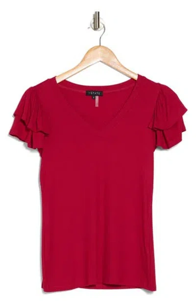 1.state Flutter Sleeve Rib Top In Lt Crimson