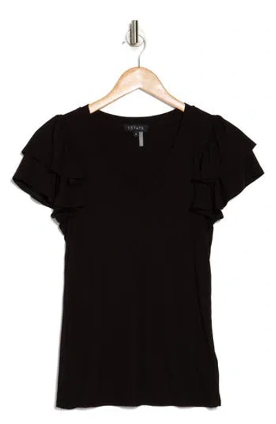 1.state Flutter Sleeve Rib Top In Rich Black