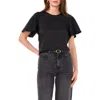 1.state Flutter Sleeve Satin Top In Rich Black