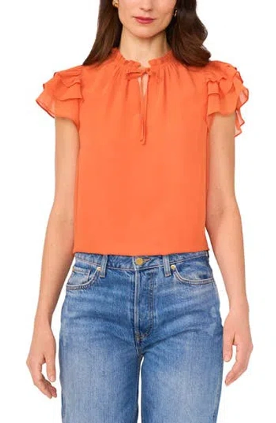 1.state Flutter Sleeve Tie Neck Top In Orange