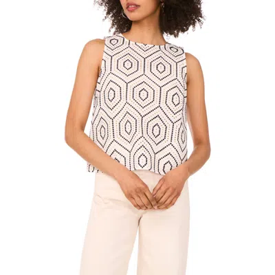 1.state Geometric Embroidered Cotton Eyelet Sleeveless Top In White