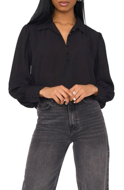 1.state Half Placket Georgette Button-up Shirt In Rich Black