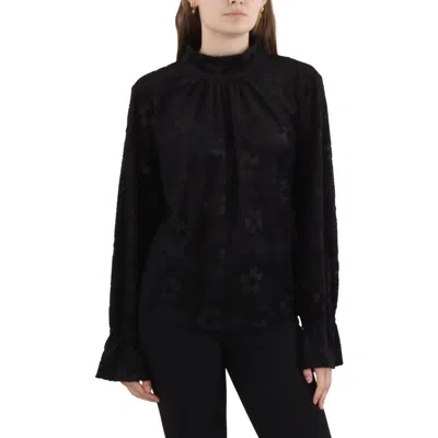 1.state High Neck Open-back Top Womens Open Back Velvet Turtleneck Top In Black