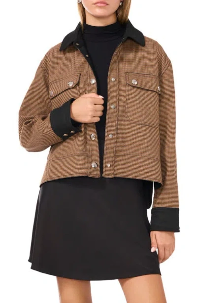 1.state Houndstooth Check Reversible Twill Overshirt In Sequoia