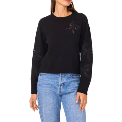 1.state Lace Bow Crop Sweater In Black