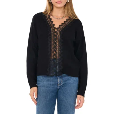 1.state Lace Detail V-neck Sweater In Rich Black