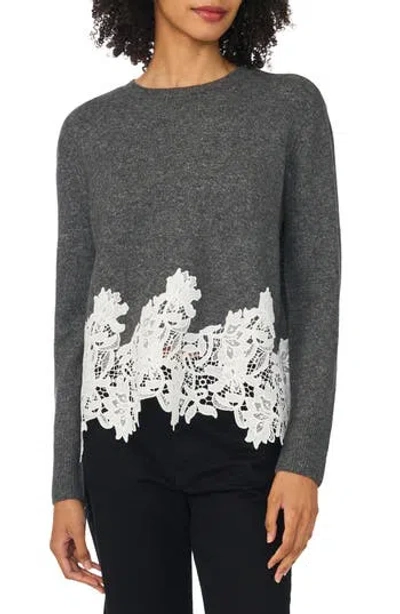 1.state Lace Trim Crewneck Sweater In Medium Heather Grey