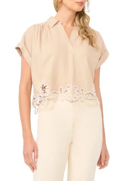 1.state Lace Trim Short Sleeve Crop Top In Neutral