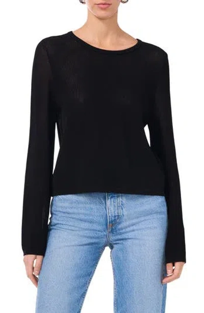 1.state Long Flare Sleeve Mesh Knit Top In Rich Black