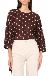 1.state Long Sleeve Polka Dot Woven Shirt In Mahogany