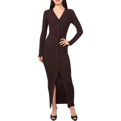 1.state Long Sleeve Rib Cardigan Dress In Brown