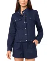 1.state Womens Cotton Drawcord Hem Jacket Dobby Stripe Shorts In Indigo Night