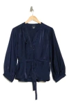 1.state Long Sleeve Tie Front Jacquard Top In Indigo Night