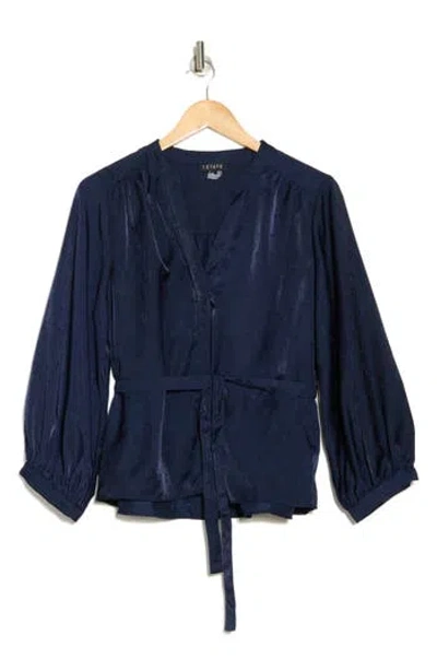 1.state Long Sleeve Tie Front Jacquard Top In Indigo Night