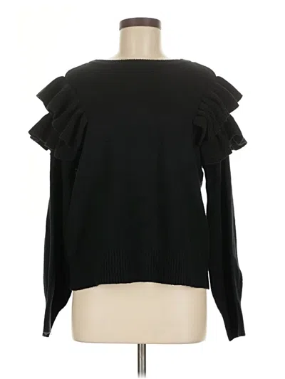 Pre-owned 1.state Long Sleeve Top Black Ruffles Neckline Tops