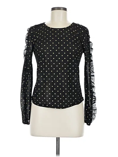 Pre-owned 1.state Long Sleeve Top Black Ruffles Neckline Tops