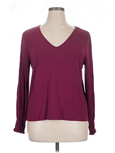 Pre-owned 1.state Long Sleeve Top Burgundy V-neck Tops