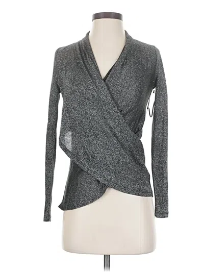 Pre-owned 1.state Long Sleeve Top Gray Plunge Neckline Tops